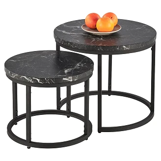 Sæt med Sofaborde <strong>Borvix</strong>  Sort Marmor, Sort Ø 43 & Ø 53 cm