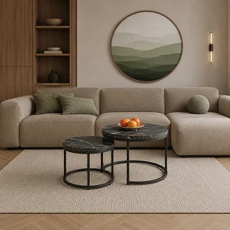 Sæt med Sofaborde <strong>Borvix</strong>  Sort Marmor, Sort Ø 43 & Ø 53 cm
