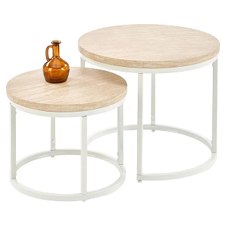 Sæt med Sofaborde <strong>Borvix</strong>  Travertin, hvid Ø 43 & Ø 53 cm