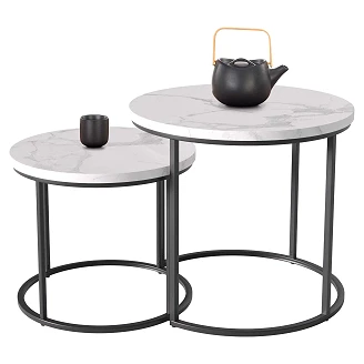 Sæt med Sofaborde <strong>Borvix</strong>  Hvid Marmor, Sort Ø 43 & Ø 53 cm