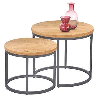 Sæt med Sofaborde <strong>Borvix</strong>  Gylden Eg, Sort Ø 43 & Ø 53 cm