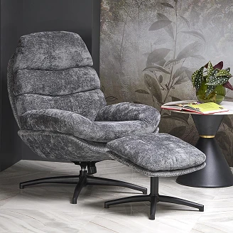Loungestol med Fodskammel <strong>Ryvon</strong>  Grå 90x80 cm