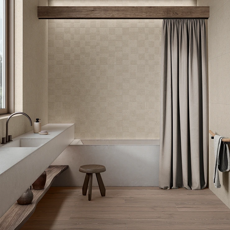 Vægflise Washi Sand Tekstil Mat-Relief 60x120 cm
