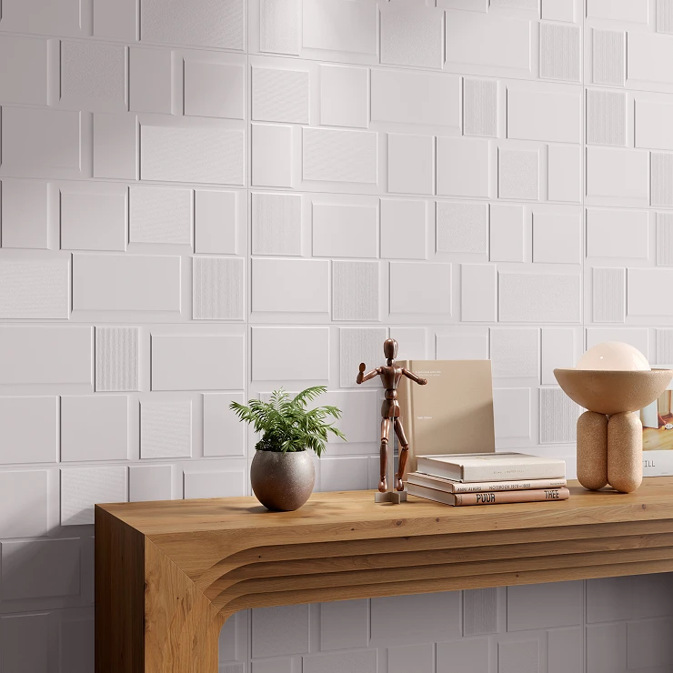 Vægflise Aira Hvid Blok Mat-Relief 30x90 cm