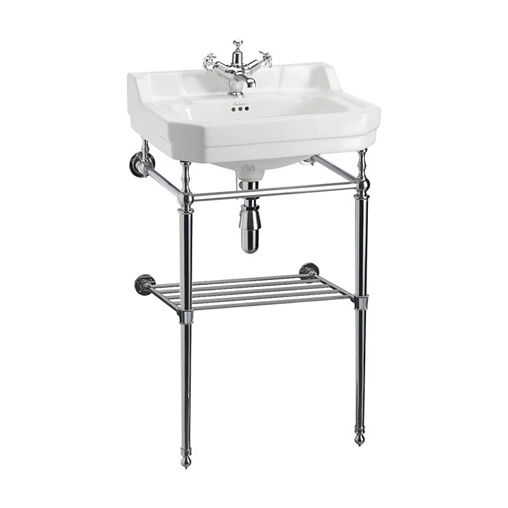 Burlington Håndvask Edwardian 56 cm Hvid Glat med Kromstativ & Håndklædeholder