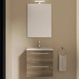 Underskab <strong>Niche</strong>  Vulkan Eg Mat 50x35 cm med Håndvask, Spejl & 2 Skuffer