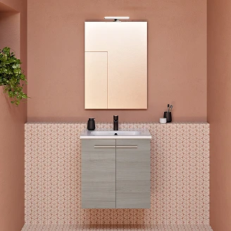 Underskab <strong>Niche</strong>  Sandgrå Træ Mat 50x35 cm med Håndvask, Spejl & 2 Låger