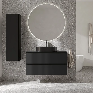 Underskab Luna Sort 100 cm med Cosentino Sort Bordplade, Højskab, Spejl, Vask, Håndvaskarmatur & Bundventil