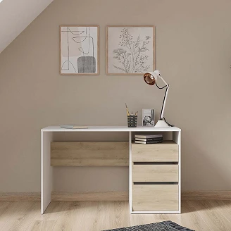 Skrivebord <strong>Haldor</strong>  Lyst Træ, 3 Skuffer 127x55 cm