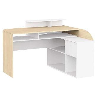 Skrivebord <strong>Kano</strong>  Hvid, Lyst Træ 129x108 cm