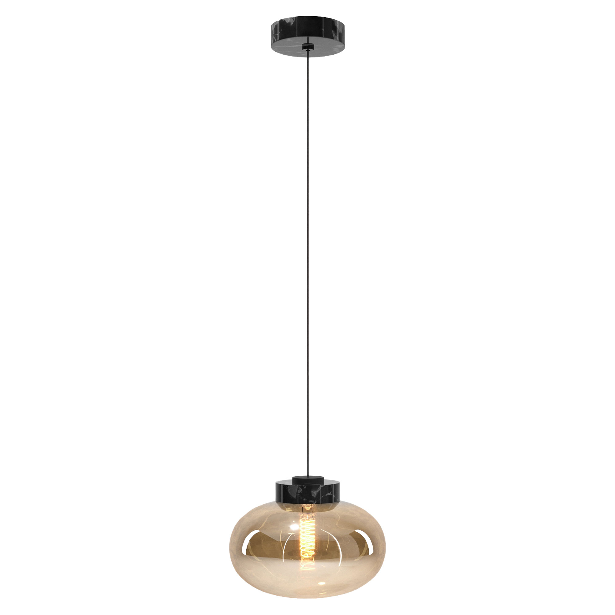 Hängande Lampa Vrena Svart Marmor, Bärnstensfärgat Glas