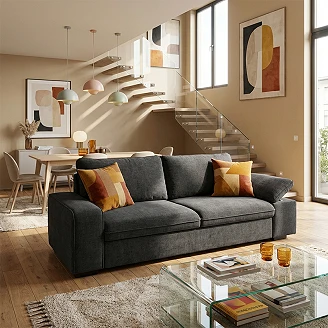 Sovesofa <strong>Flända</strong>  Boston Askegrå med USB & Skammel 254 cm