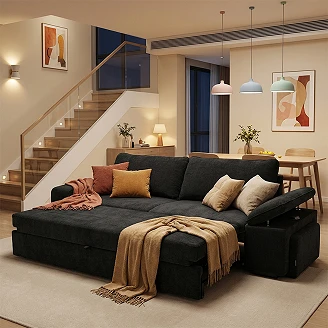 Sovesofa <strong>Flända</strong>  Boston Sort med USB & Skammel 254 cm