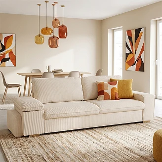 Sovesofa <strong>Flända</strong>  Lincoln Perlegrå med USB & Skammel 254 cm