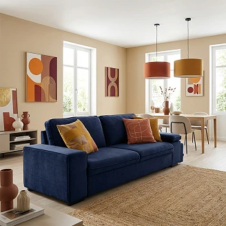 Sovesofa <strong>Flända</strong>  Riviera Marineblå med USB & Skammel 254 cm