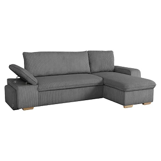 Hjørnesofa <strong>Flända</strong>  Lincoln Antracit med USB & Skammel 255 cm