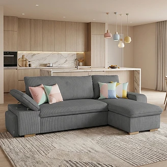 Hjørnesofa <strong>Flända</strong>  Lincoln Antracit med USB & Skammel 255 cm
