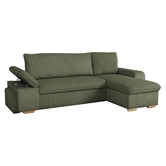 Hjørnesofa <strong>Flända</strong>  Lincoln Khakigrøn med USB & Skammel 255 cm
