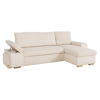 Hjørnesofa <strong>Flända</strong>  Lincoln Perlegrå med USB & Skammel 255 cm