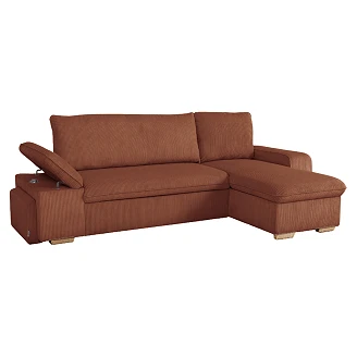 Hjørnesofa <strong>Flända</strong>  Lincoln Terrakotta med USB & Skammel 255 cm
