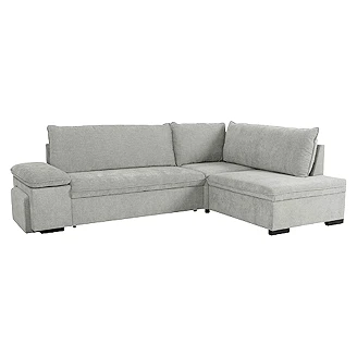 Divansofa <strong>Flända</strong>  Boston Lysegrå med USB, Skammel & Opbevaring 260 cm