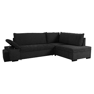 Divansofa <strong>Flända</strong>  Boston Sort med USB, Skammel & Opbevaring 260 cm