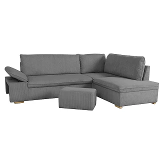 Divansofa <strong>Flända</strong>  Lincoln Antracit med USB, Skammel & Opbevaring 260 cm