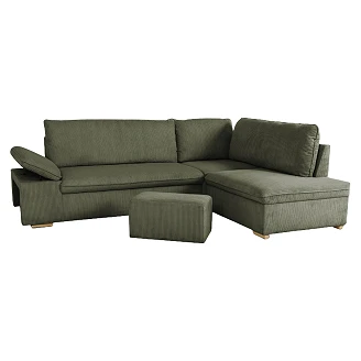 Divansofa <strong>Flända</strong>  Lincoln Khakigrøn med USB, Skammel & Opbevaring 260 cm