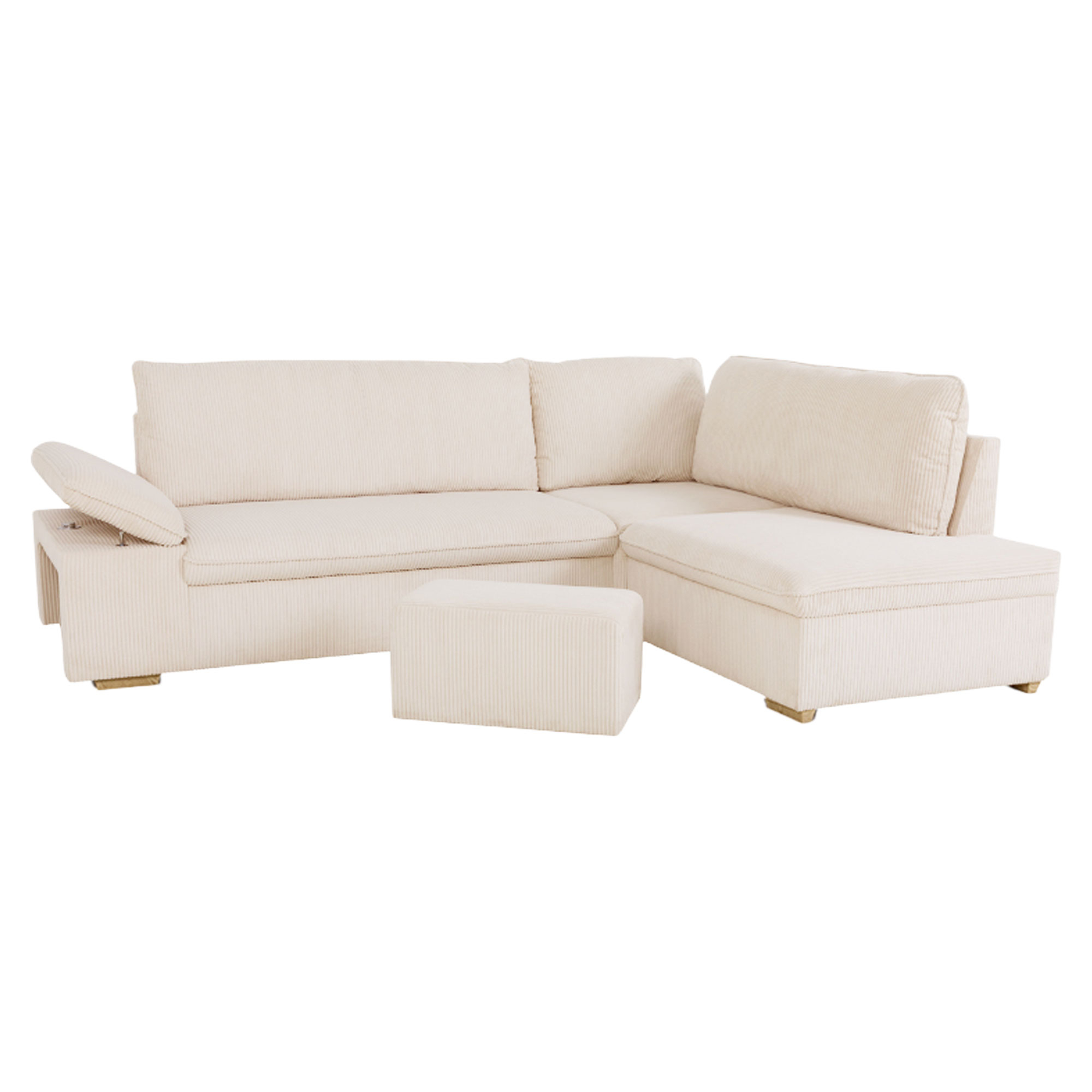 Divansofa Flända Lincoln Perlegrå med USB, Skammel & Opbevaring 260 cm