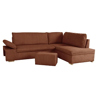 Divansofa <strong>Flända</strong>  Lincoln Terrakotta med USB, Skammel & Opbevaring 260 cm