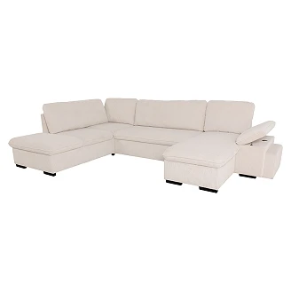 U-sofa <strong>Flända</strong>  Lincoln Perlegrå med USB, Skammel & Opbevaring 315 cm
