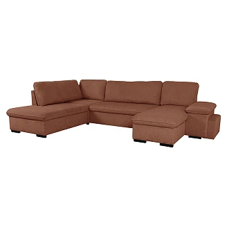 U-sofa <strong>Flända</strong>  Lincoln Terrakotta med USB, Skammel & Opbevaring 315 cm
