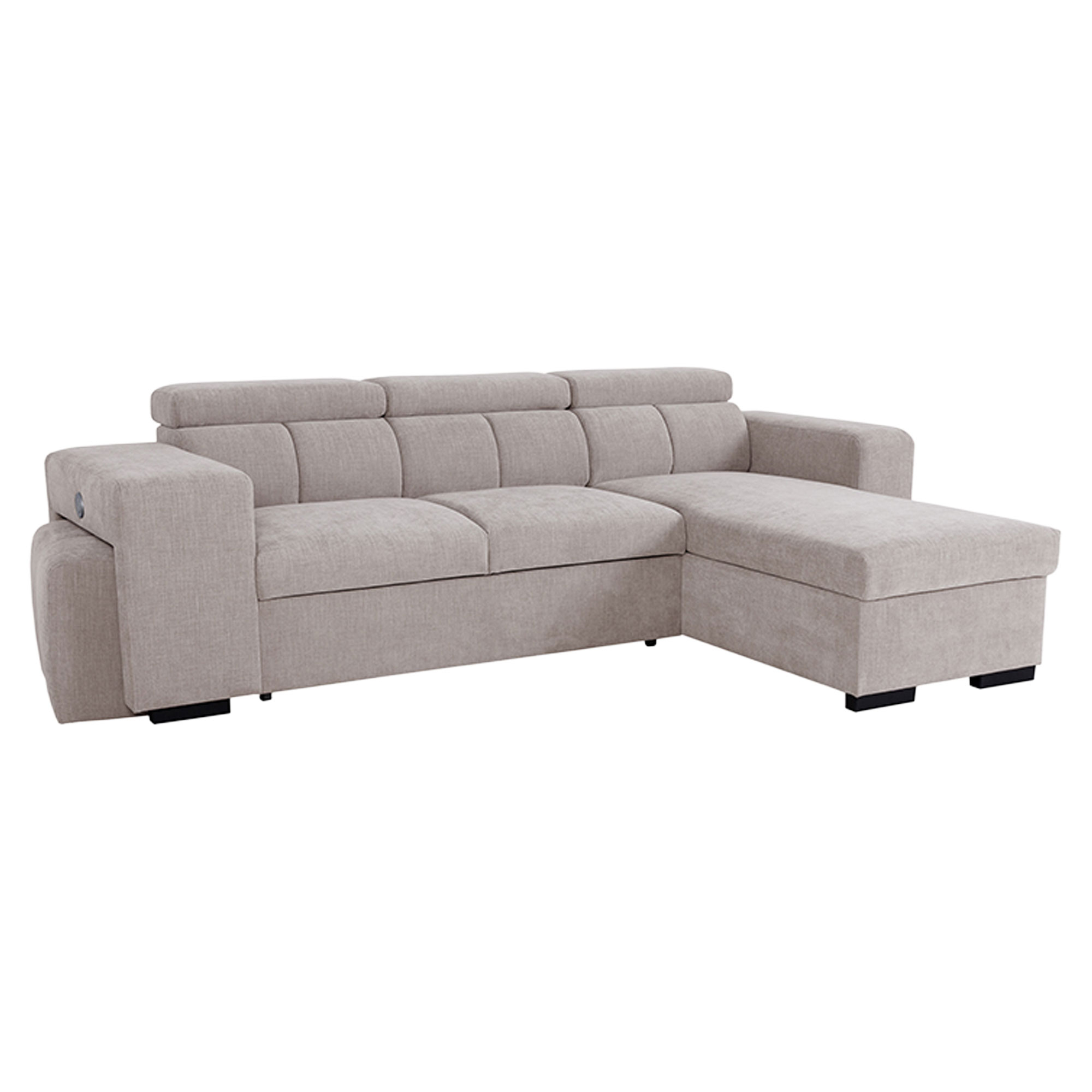 Hjørnesofa Skondri Boston Lysegrå med Nakkestøtte, USB & Opbevaring 251 cm