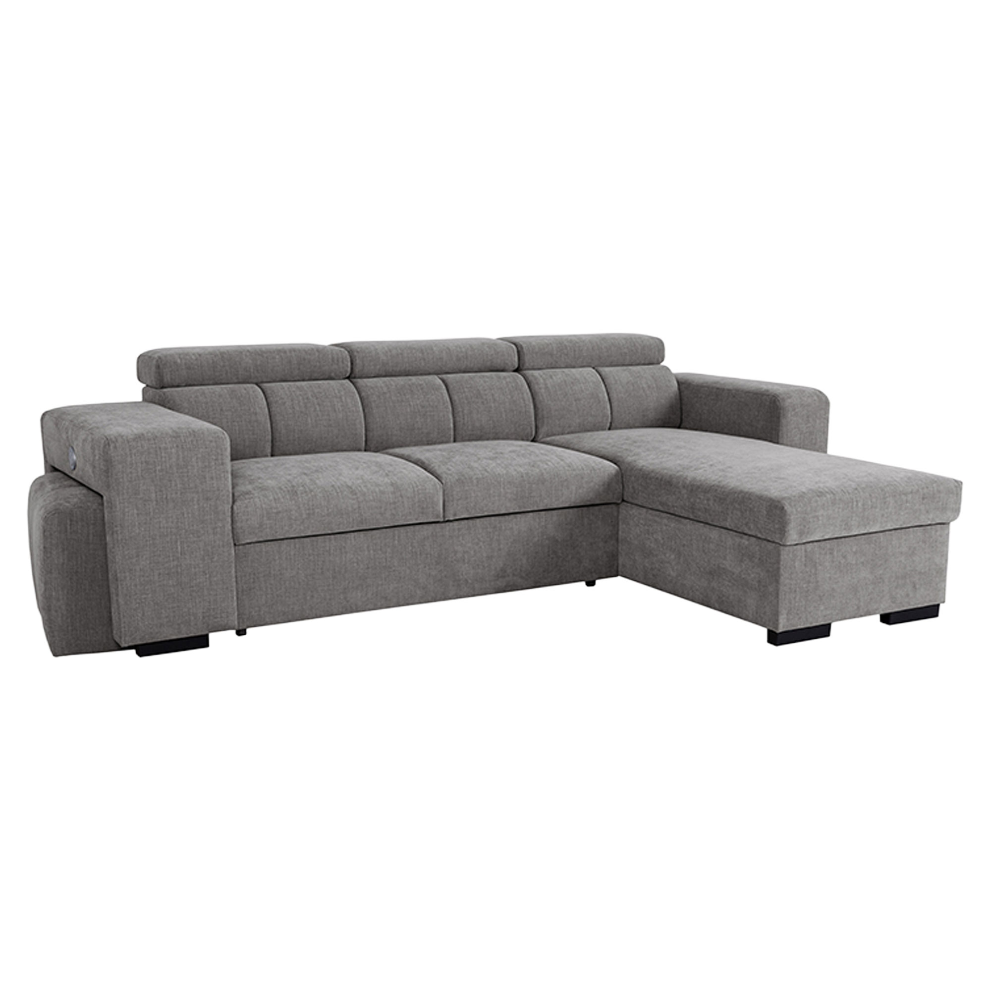Hjørnesofa Skondri Boston Askegrå med Nakkestøtte, USB & Opbevaring 251 cm