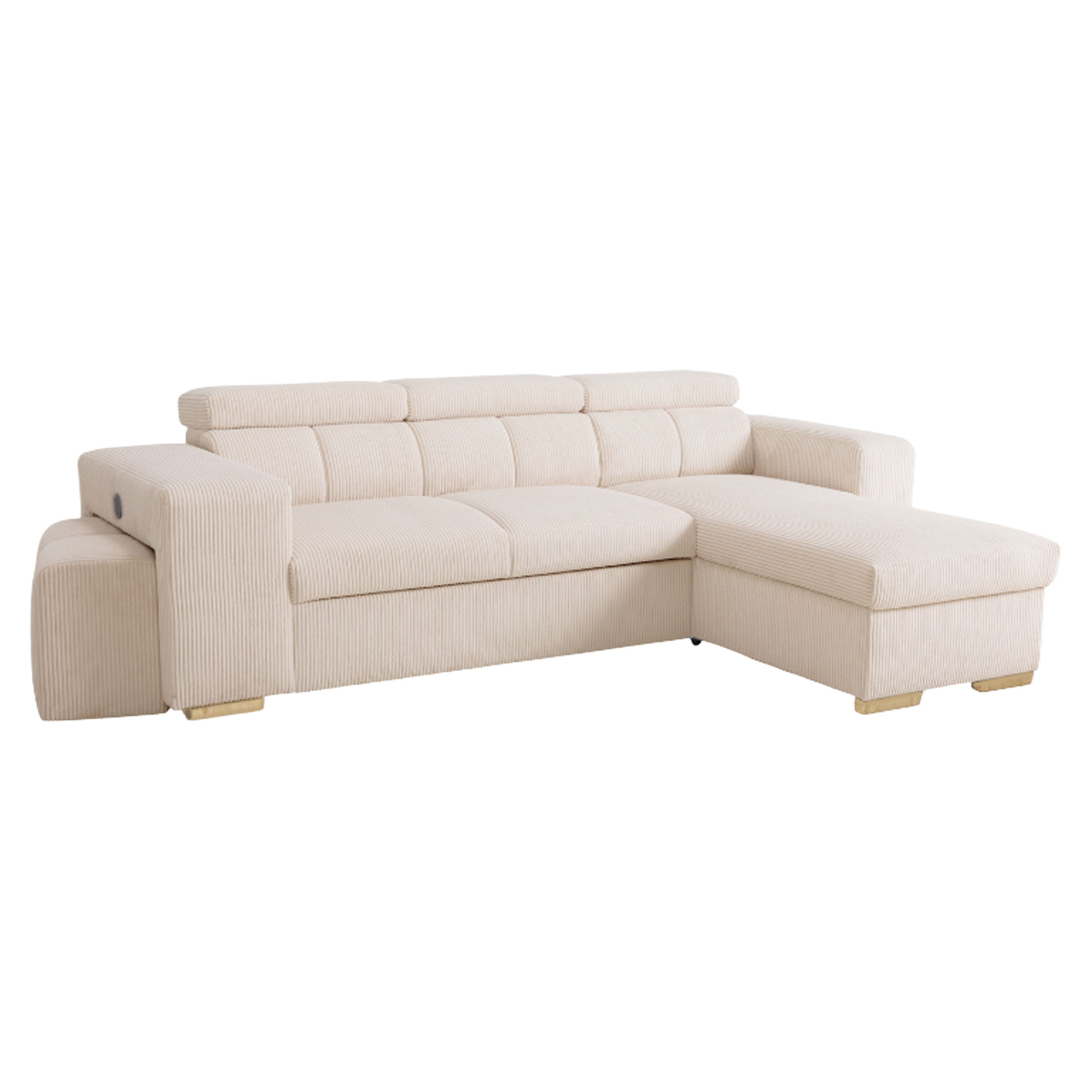Hjørnesofa Skondri Lincoln Perlegrå med Nakkestøtte, USB & Opbevaring 251 cm