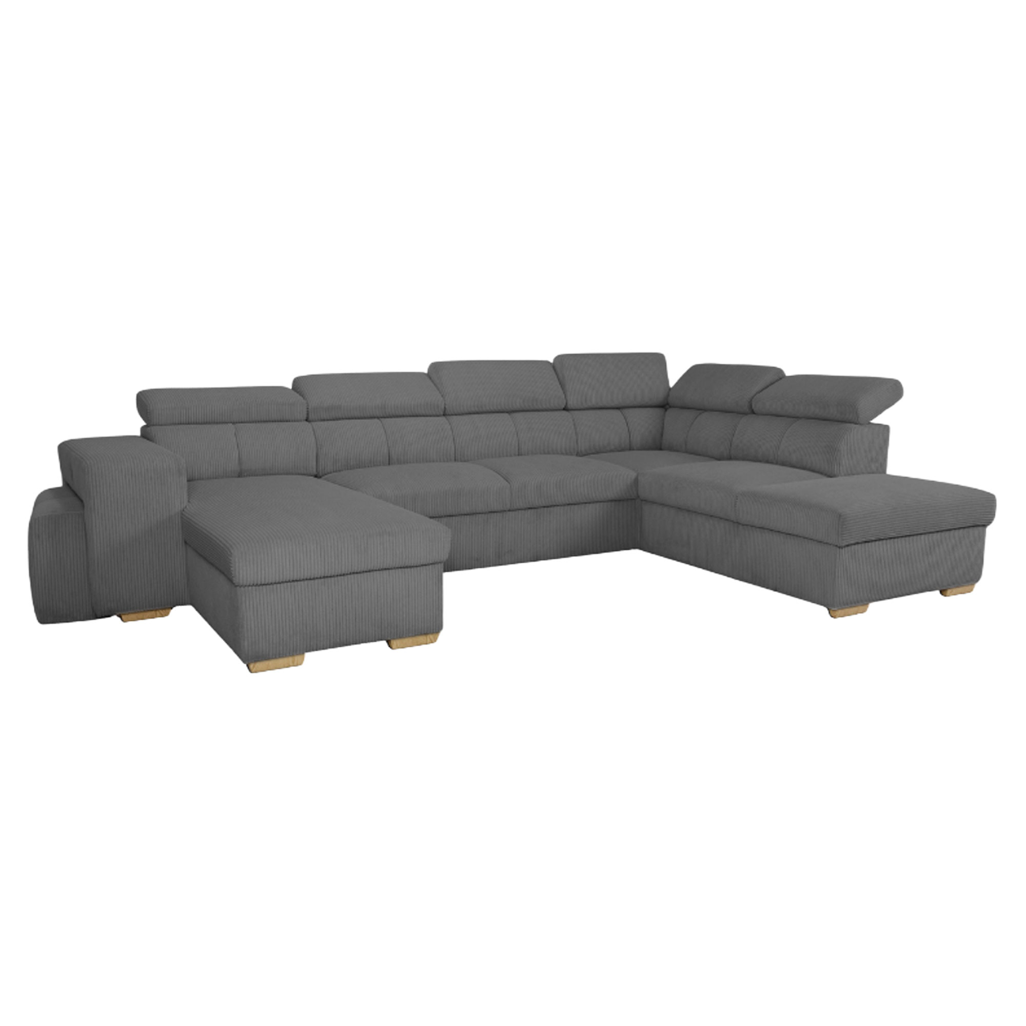 U-sofa Skondri Lincoln Antracit med Nakkestøtte, USB & Opbevaring 334 cm