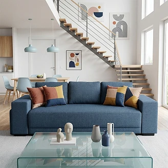 Sovesofa <strong>Teldra</strong>  Portland Marineblå med USB, Skammel & Opbevaring 249 cm