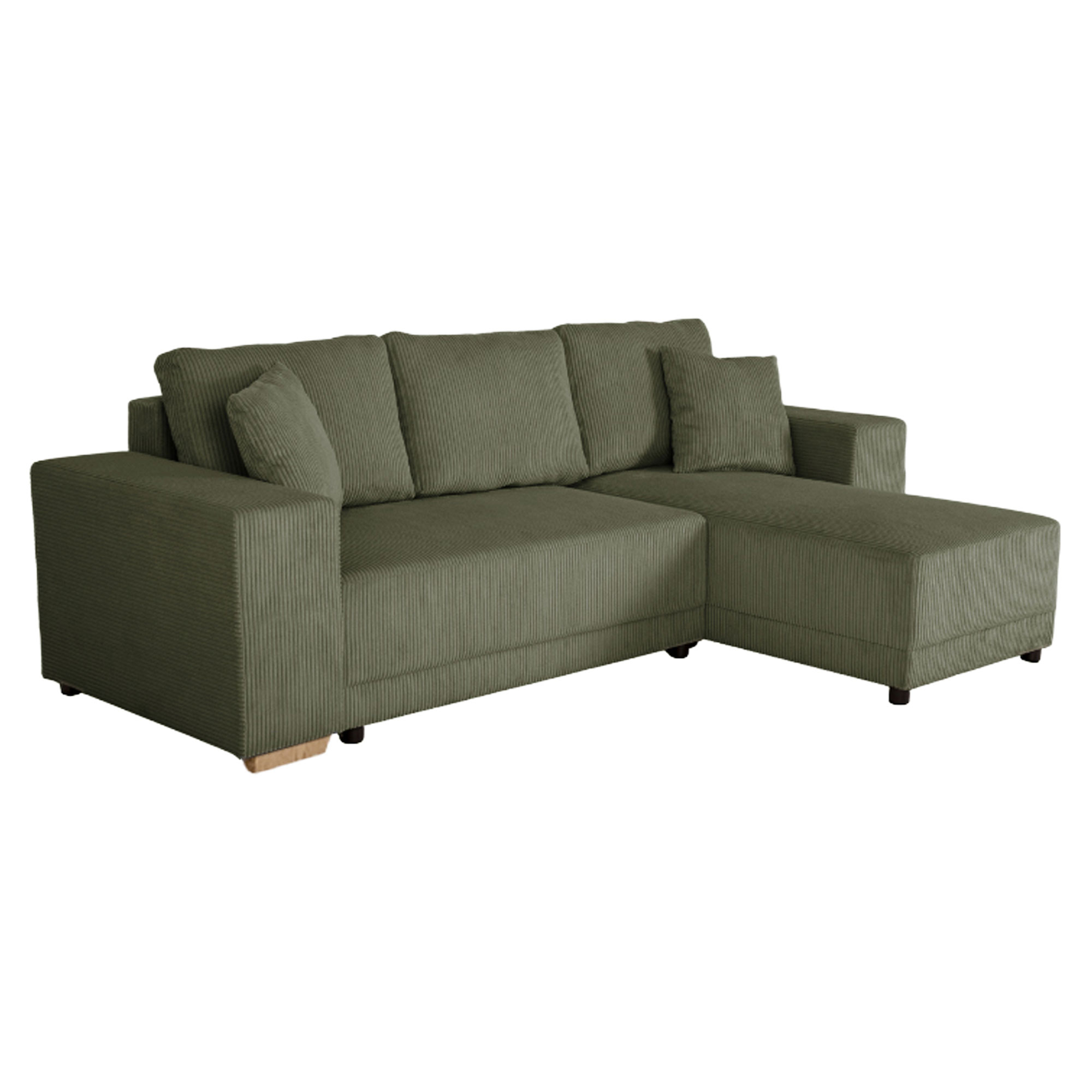 Hjørnesofa Teldra Lincoln Khakigrøn med USB, Skammel & Opbevaring 254 cm