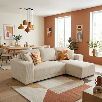 Hjørnesofa <strong>Teldra</strong>  Lincoln Perlegrå med USB, Skammel & Opbevaring 254 cm