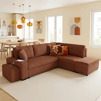 Divansofa <strong>Teldra</strong>  Lincoln Terrakotta with Vendbar, USB & Opbevaring 258 cm