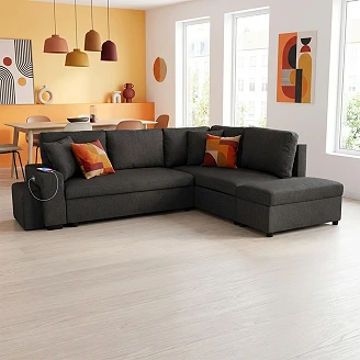 Divansofa <strong>Teldra</strong>  Portland Antracit med Vendbar, USB & Opbevaring 258 cm