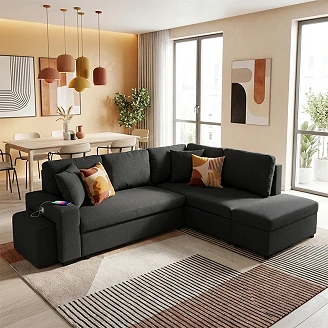 Divansofa <strong>Teldra</strong>  Portland Kulgrå med Vendbar, USB & Opbevaring 258 cm
