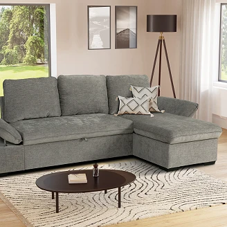Hjørnesofa <strong>Vandli</strong>  Boston Askegrå med Justerbare armlæn & Opbevaring 260 cm