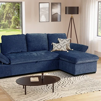 Hjørnesofa <strong>Vandli</strong>  Boston Oceanblå med Justerbare armlæn & Opbevaring 260 cm
