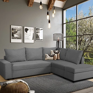 Hjørnesofa <strong>Kresto</strong>  Lincoln Antracit med 3x Opbevaring & Flytbar Skammel 243 cm