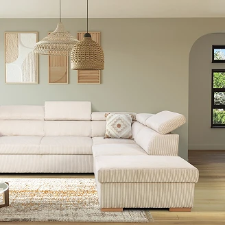 Hjørnesofa <strong>Modri</strong>  Lincoln Perlegrå med 3x Nakkestøtte & Opbevaring 260 cm