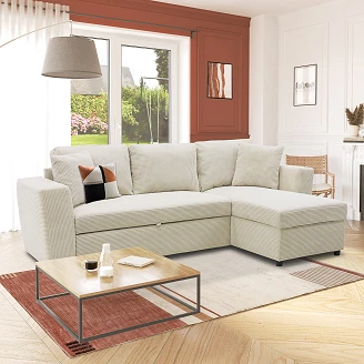 Hjørnesofa <strong>Falnex</strong>  Lincoln Perlegrå med 2 Puder & Opbevaring 234 cm