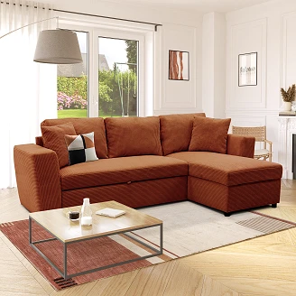Hjørnesofa <strong>Falnex</strong>  Lincoln Terrakotta med 2 Puder & Opbevaring 234 cm