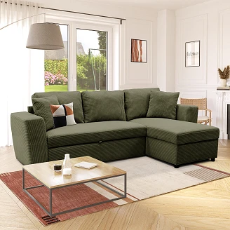 Hjørnesofa <strong>Falnex</strong>  Lincoln Khakigrøn med 2 Puder & Opbevaring 234 cm