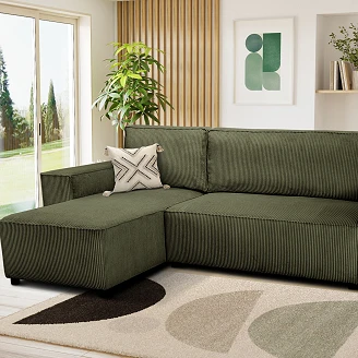 Hjørnesofa <strong>Klyndo</strong>  Lincoln Khakigrøn med Opbevaring 242 cm